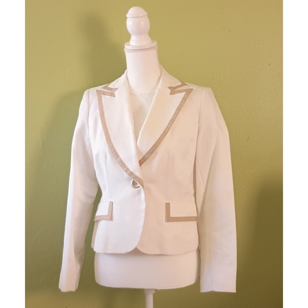 Old Money Preppy White Linen Peter Nygard Nautical Blazer Jacket Womens 6 Small
